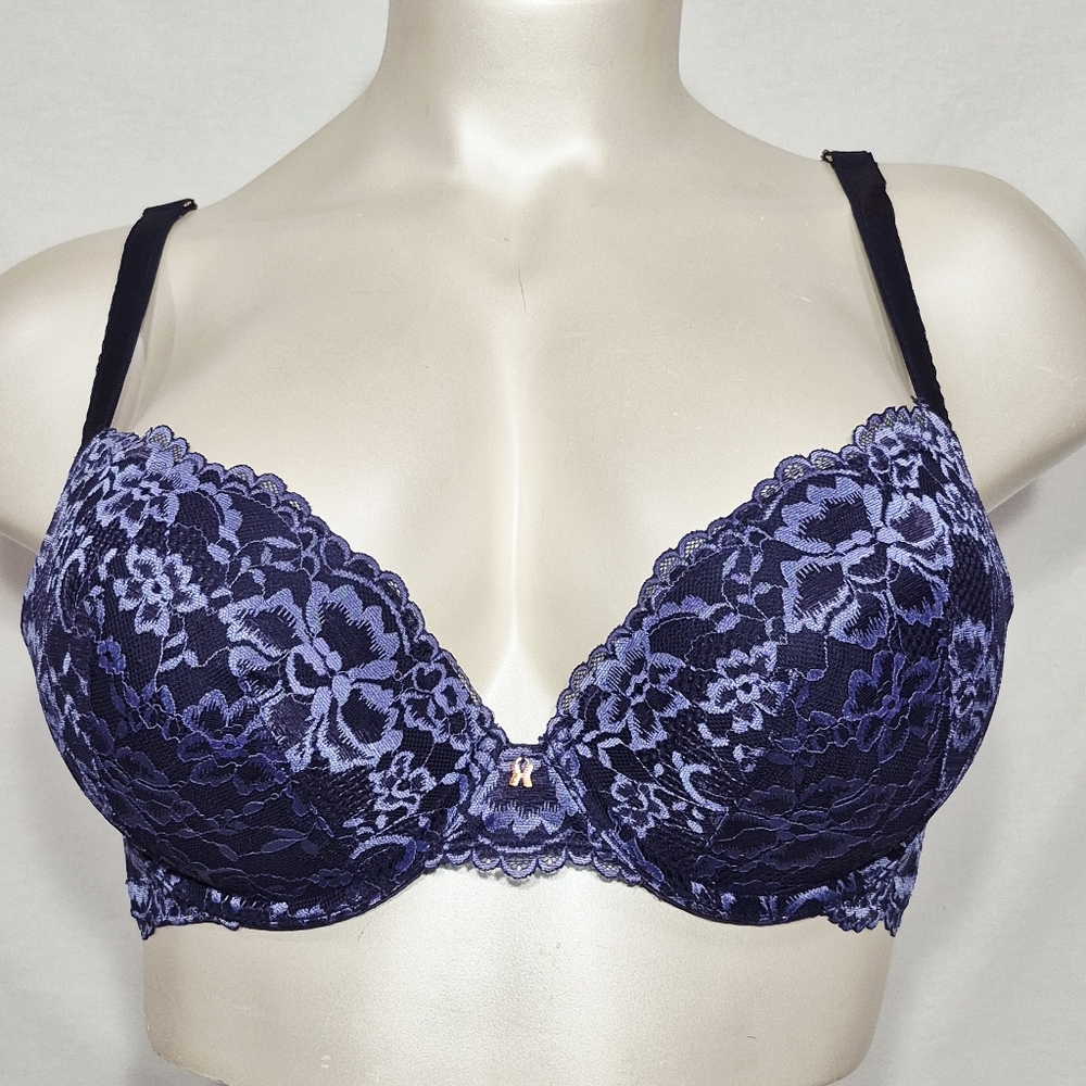 40C Savage X Fenty Padded Floral Lace Underwire Bra Navy‎ Blue